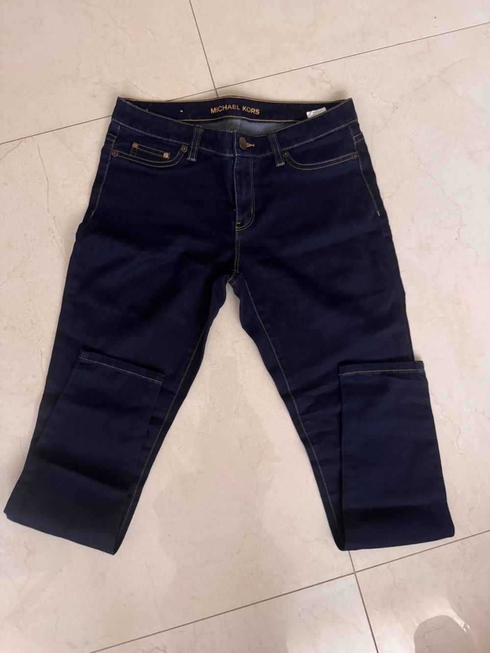 Michael Kors Navy Blue Jeans with Gold-Tone Button